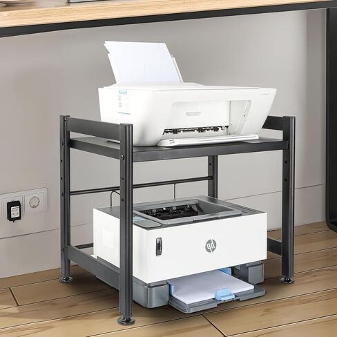 3-Tier Printer Stand with Wheels Movable Storage Cart Printer Table Floor-Standing Multi-Purpose Shelf Rack for Media Player Scanner Files Books Microwave Oven in Kuwait