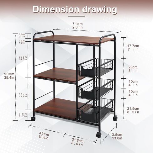 3-Tier Printer Stand with Wheels Movable Storage Cart Printer Table Floor-Standing Multi-Purpose Shelf Rack for Media Player Scanner Files Books Microwave Oven in Saudi Arabia