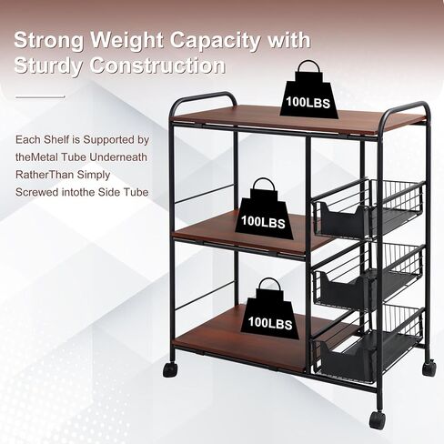 3-Tier Printer Stand with Wheels Movable Storage Cart Printer Table Floor-Standing Multi-Purpose Shelf Rack for Media Player Scanner Files Books Microwave Oven in Saudi Arabia