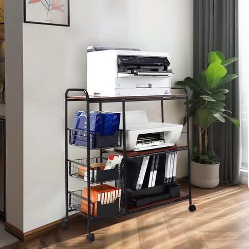 3-Tier Printer Stand with Wheels Movable Storage Cart Printer Table Floor-Standing Multi-Purpose Shelf Rack for Media Player Scanner Files Books Microwave Oven in Saudi Arabia