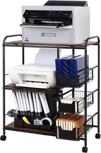 3-Tier Printer Stand with Wheels Movable Storage Cart Printer Table Floor-Standing Multi-Purpose Shelf Rack for Media Player Scanner Files Books Microwave Oven in Saudi Arabia