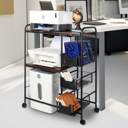 3-Tier Printer Stand with Wheels Movable Storage Cart Printer Table Floor-Standing Multi-Purpose Shelf Rack for Media Player Scanner Files Books Microwave Oven in Saudi Arabia