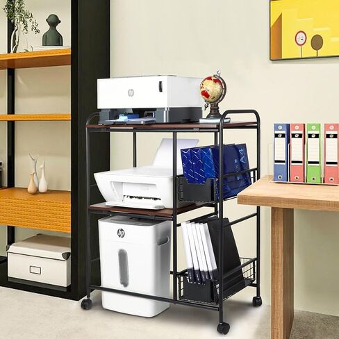 3-Tier Printer Stand with Wheels Movable Storage Cart Printer Table Floor-Standing Multi-Purpose Shelf Rack for Media Player Scanner Files Books Microwave Oven in Saudi Arabia