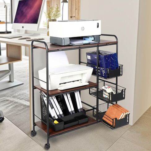3-Tier Printer Stand with Wheels Movable Storage Cart Printer Table Floor-Standing Multi-Purpose Shelf Rack for Media Player Scanner Files Books Microwave Oven in Saudi Arabia