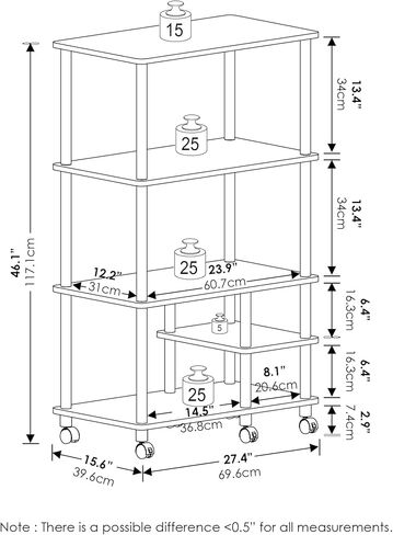 Furinno Turn-N-Tube 3-Tier Toolless Multipurpose Printer Stand Display Storage Shelf, Amber Pine/Black in Kuwait