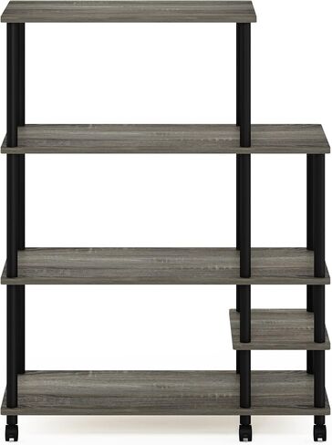 Furinno Turn-N-Tube 4 طبقات واسعة بدون أدوات متعددة الأغراض حامل عرض رف تخزين مع عجلات، بلوط فرنسي رمادي/أسود in Saudi Arabia