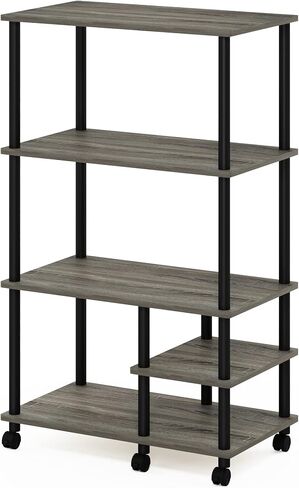 Furinno Turn-N-Tube 4 طبقات واسعة بدون أدوات متعددة الأغراض حامل عرض رف تخزين مع عجلات، بلوط فرنسي رمادي/أسود in Saudi Arabia
