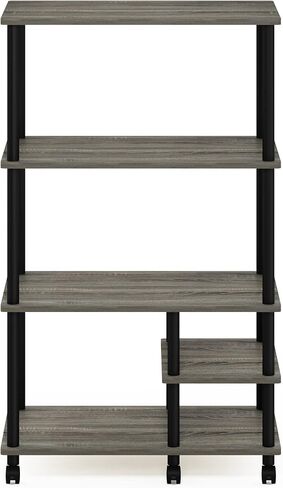 Furinno Turn-N-Tube 4 طبقات واسعة بدون أدوات متعددة الأغراض حامل عرض رف تخزين مع عجلات، بلوط فرنسي رمادي/أسود in Saudi Arabia