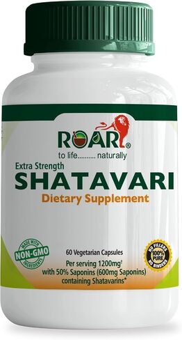 Roar to Life Naturally Shatavari 1200 mg Natural Ayurvedic Vegetarian Capsules Supplement Tablets with 50% Saponins Acid Extract Gluten Free Non-GMO 60 Count per Serving. in Saudi Arabia