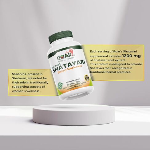 Roar to Life Naturally Shatavari 1200 mg Natural Ayurvedic Vegetarian Capsules Supplement Tablets with 50% Saponins Acid Extract Gluten Free Non-GMO 60 Count per Serving. in Saudi Arabia