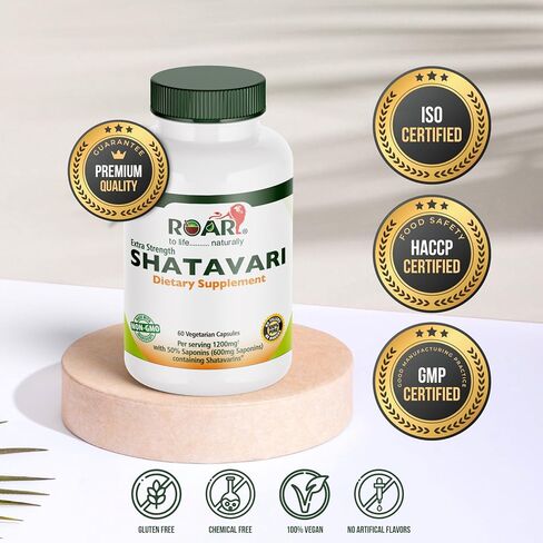 Roar to Life Naturally Shatavari 1200 mg Natural Ayurvedic Vegetarian Capsules Supplement Tablets with 50% Saponins Acid Extract Gluten Free Non-GMO 60 Count per Serving. in Saudi Arabia