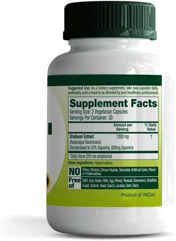 Roar to Life Naturally Shatavari 1200 mg Natural Ayurvedic Vegetarian Capsules Supplement Tablets with 50% Saponins Acid Extract Gluten Free Non-GMO 60 Count per Serving. in Saudi Arabia