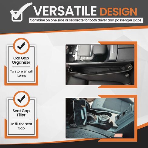 Car Seat Gap Filler Organizer | 2 in 1 Filler for Larger Gap | Car Side Seat Gap Filler | Car Coin Organizer - 2 USB Cable Holes | Front Seat Car Storage Box | Car Storage Organizer | Car Accessories in Saudi Arabia
