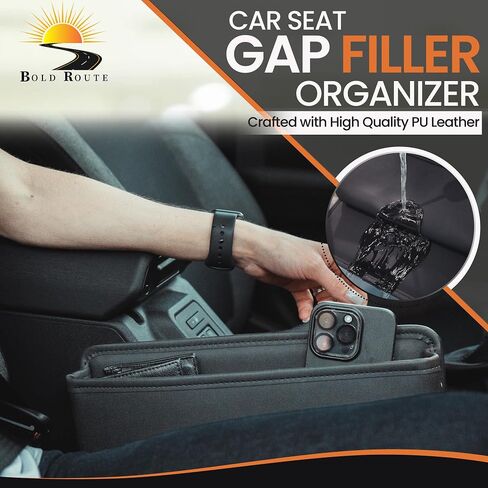Car Seat Gap Filler Organizer | 2 in 1 Filler for Larger Gap | Car Side Seat Gap Filler | Car Coin Organizer - 2 USB Cable Holes | Front Seat Car Storage Box | Car Storage Organizer | Car Accessories in Saudi Arabia