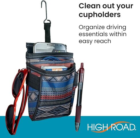High Road DriverPockets حامل هاتف السيارة وحقيبة تنفيس الهواء ومنظم المقعد الأمامي مع 3 جيوب وخطافات تعليق ومنفذ شحن in Kuwait