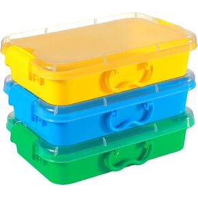 3 Pack,Empty Sensory Bin,13.5 Inch Storage Container,Portable Plastic Storage Bins, Stackable Play Tray for toys,arts,crafts and sand.