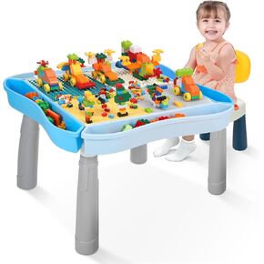 طاولة نشاط الأطفال وكرسي مع لبنات بناء 320pcs ، كل ذلك في مكتب واحد من الرمل/الماء/الحسية مع التخزين ، Toys Toddler Learning Playet Table for Boys Girls Gifts 3 4 5-10 years