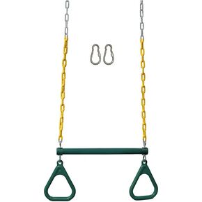 Ladyrosian Gym Rings Bar Trapeze Swing Bar 16 '' ، سلسلة الأرجوحة المتأرجحة الشاقة مع إكسسوارات مع قفل carabiners ، 47 'سلاسل التأرجح ، حانات القرد للبناء الخلفي ، الملعب ، غرفة اللعب