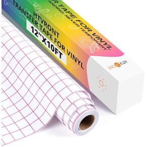Transfer Tape for Vinyl - 12" x 10 FT w/Red Alignment Grid for Adhesive Vinyl - Medium Tack Vinyl Transfer Tape for Decals Signs Windows Stickers
