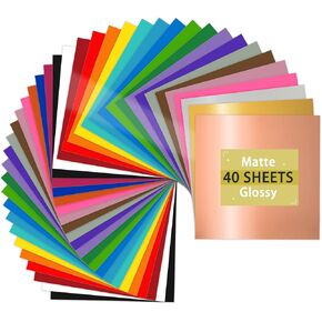 Lya Vinyl Permanent Vinyl - 40Pack (20 Glossy & 20 Matte) Outdoor Permanent Vinyl Sheets Bundle - Self Adhesive Vinyl for Party Decoration, Sticker, DIY Mug, Home Decal