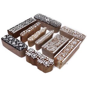Hashcart | Set of 10 | Multi Design Printing Blocks for Saree Border | Henna Mehndi Hand Printing | Stamps for Scrapbooking | Fabric Textile | Project Making | Art Craft