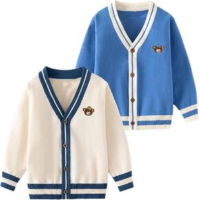 AQEACARMON Baby Boys Girls Button Up Cardigan Sweater Dinosaur Full-Zip Knit Sweater