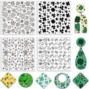 CHGCRAFT 4PCS St. Patrick's Day Polymer Clay Texture Sheets Lucky Clover Silicone Clay Texture Stamp St. Patrick Graphics Clay Modeling Pad Texture Sheets for Earrings Jewelry Making