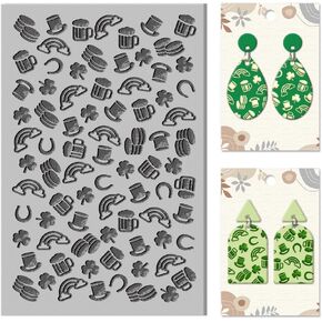 CHGCRAFT St. Patrick's Day Polymer Clay Texture Sheets Shamrock Rainbow Hat Rubber Texture Stamp Sheets for Polymer Clay Texture Mat for Making Earrings Jewerly Polymer Clay Earrings Tools