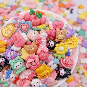 60 Pcs Slime Charms Bulk DIY Craft Making Kit, Cute Flat Back Mixed Resin Charms for Crafts (Multicolored)