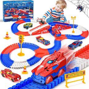 Spider Toys for Boys 3-4: 251 PCS Spider Race Track with 5 Alloy Cars Toys for 3 4 5 6 Year Old Boys Car Tracks for Kids Toddler Boys Man Age 3-5 4-6 6-8 Christmas Birthday Gifts