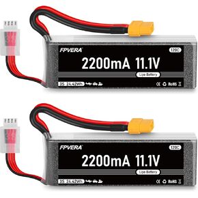 FPVERA 3S 11.1V Lipo Battery 2200mAh 120C with XT60 Plug RC Graphene Lipo for FPV Drone Quadcopter Helicopter Airplane RC Boat RC Car RC Models(2 Pack)