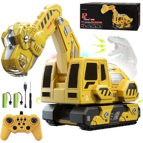 Remote Control Excavator, Dinosaur Shaped RC Excavator for Kids with Flexible Metal Shovel, Lighting, Sounds, 2.4Ghz, Excavator Toys for Boys 3-5 Year Old Christmas Birthday Gift