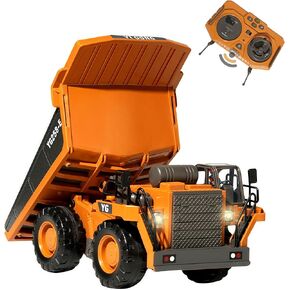 9-Channel Metal RC Dump Truck with Lights and Sound, Remote Control Heavy Equipment Toy Construction Vehicles Toys for Adults Kids Boys Ages 4 5 6 7 8 9 10 11 12
