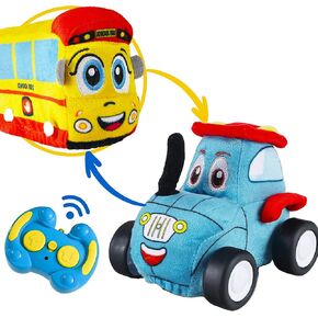 iPlay, iLearn Baby Soft Remote Control Toy Cars, Toddler RC Tractor Truck School Bus W/Plush Stuffed Cover, Infant First Birthday Gifts for 2 3 4 5 6 Year Olds Babies Boys Girls Kids