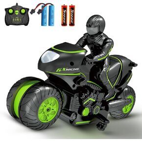 RC Motorcycle Remote Control Motorcycles, High Speed RC Car Remote Control Car, 2.4GHz 360° Rotating Drift Stunt Car Motorbike Toy for Kids Ages 4, 5, 6, 7, 8 and Up (Green)