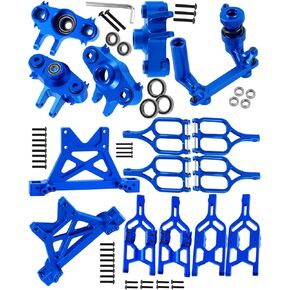 RC Upgrades Part for 1/10 T-Maxx/E-Maxx,Aluminum Suspension Arms & Steering Block Knuckle Arm w/Rubber Shielded Bearing & Shock Tower & Steering Bellcranks Servo Saver,Navy Blue