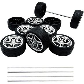 10pcs لعبة سيارة سيارة 48 ملم عجلات إطارات مطاطية لعبة مع محاور قضبان مستديرة من رمح 5pcs لـ RC Car Truck Robot DIY DIY Parts