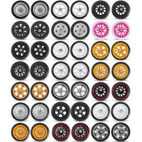 Poen 21 Sets Model Car Replacement Wheels 1: 64 1/64 Scale Wheels Rubber Tires for Model Cars Rims Accessories, Mixed Styles (Fresh Color,Novel)