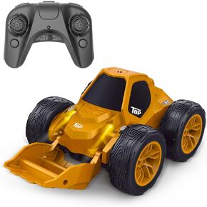 POCO DIVO Stunt Bulldozer, Tumbling RC Bigfoot Truck, 2.4Ghz Radio Control Construction Vehicle, Off-Road Cute Toy Car, Demo Play Rotate Spin Roll Cartoon Shovel Loader, Kids Gift Boys Girls Present