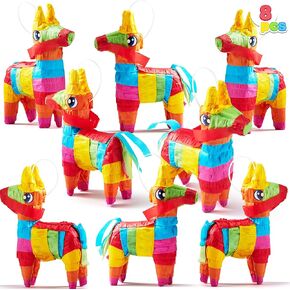 Cinco De Mayo 8 pcs Mini Donkey Pinatas 5.7"x7.5" Rainbow Color for Fun Fiesta Taco Party Supplies, Luau Event Photo Props, Mexican Theme Decoration, Carnivals Festivals, Taco Tuesday Event