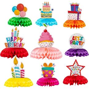 Happy Birthday Party Table Decoration Set.Colorful Birthday Centerpieces for Tables.Themed Honeycomb Centerpiece Kit.Birthday Table Decor.Holiday Party Celebrations Supplies