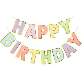 Macaron Happy Birthday Banner - Pre-Strung, 9 ft, No DIY | Birthday Decorations | Happy Birthday Sign for Birthday Decor, Backdrop | Birthday Banner for Women, Kids | Macaron Birthday