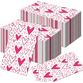 Valentines Decorations,Valentines Paper Napkins,Valentines Day Napkins,Heart Cocktail Napkins,Serviettes Napkins,Paper Luncheon Napkins 2-Ply,13x13 Inch,40 Count