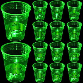 Mishunyus 24 PCS Glow St.Patrick's Day Cups ، ST.Patrick's Day Supplies ، Cups Shamrock Party for Party Decorities ، Forms Favors ، for Time ، Indoor/ourdoor Lucky St Patty's Day Party (16 Oz)