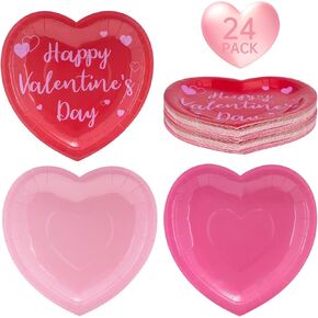 24 PCS Happy Valentine's Day Plates - Red Pink Heart Paper Paper ، Love Love Heart Dinner Plate Plate Plate For Valentines Day Anniversary Party Supplies ، 7.5 × 7.5 inch