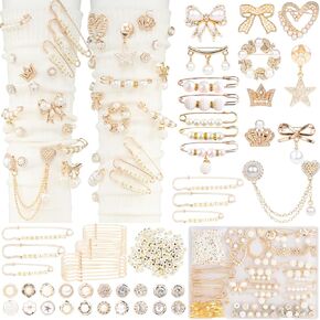 DoDoBeads 335 Pcs Junk Socks Charms Kit with Letter Beads, Gold Charms for Socks, Brooches and Pins for Women, Charms for Socks Safety Pin, Junk Charms, Pearl Sock Charms, Rhinestone Junk Socks Charms