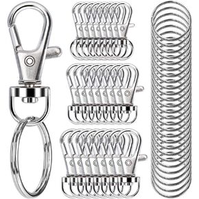 100pcs دوار دوار سنانير مع حلقات رئيسية ، مشابك مخلب جراد البحر المعدنية المتميزة أحجام متنوعة (كبيرة ، متوسطة ، صغيرة) لحبل سلسلة المفاتيح ، صنع المجوهرات ، الحرف ، الفضة