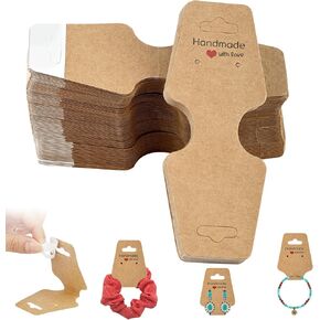 200 Pcs Bracelet Necklace Display Cards, Self Adhesive Jewelry Packaging, Sturdy Hanging Displays for Selling Necklaces, Chokers, Earrings Hair Accessories, Small Business, 4.75x1.75 Inches (Brown)