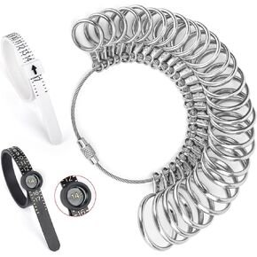 Auckyeer Ring Sizer Measuring Tool 27 Pcs, Ring Sizing Kit 0-13 with Half Size, and 2 Pcs Reusable Finger Size Tape with Magnified Glass 1-17 Size, How to Measure Ring Size at Home for Women Men
