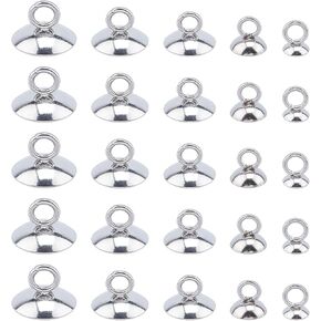 UNICRAFTALE 100pcs Bead Bail Cap Pendant Bails 5 Sizes 4-10mm Diameter 304 Stainless Steel Round Bails Clasp Dangle Charm Bead Pendant Connector Cup Pearl Bail Pin Peg for Jewelry Making